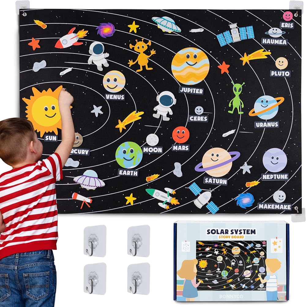 BONNYCO Solar System Felt Board 61 Figures Montessori Educational Toy