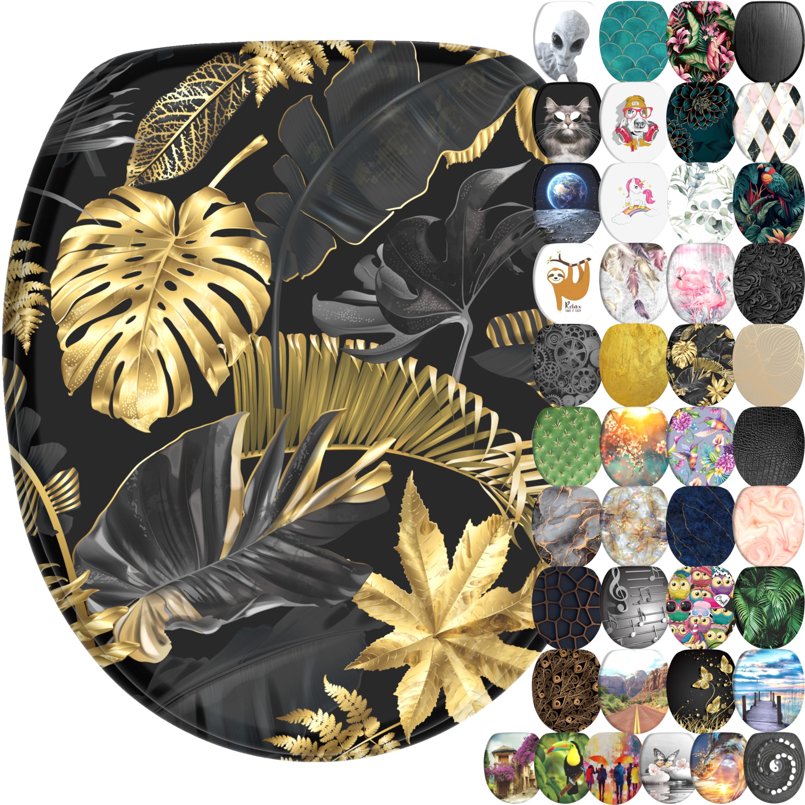 Sanilo Soft Close Toilet Seat, Wide Choice of New Toilet Seats, Stable Hinges, Easy to Mount (Golden Leaves)