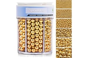 KERCKY Sprinkles for Cake Decorating, 11Oz Gold Pearl Sprinkles 6 Sizes Mix for Cake Cupcake Ice Cream Donuts Cookie Baking Toppings