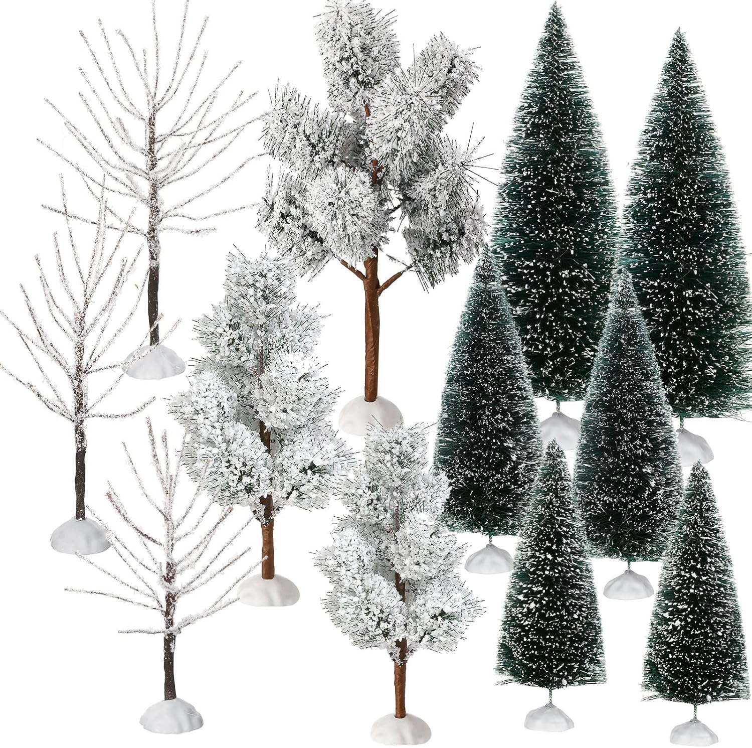 Trees - 12 Pieces Christmas Tabletop Trees Halloween Village Trees Winter Snow Model Frost Trees Mini Trees Village Trees Christmas Tree Displays for Miniature Scenes Village Displays (Vivid Style)