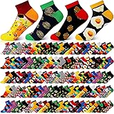 Ramede 100 Pairs Novelty Socks for Men Women Fun Cozy Crazy Novelty Low Cut Ankle Socks Bulk No Show Socks Size 6-10 for Adult, 25 Styles