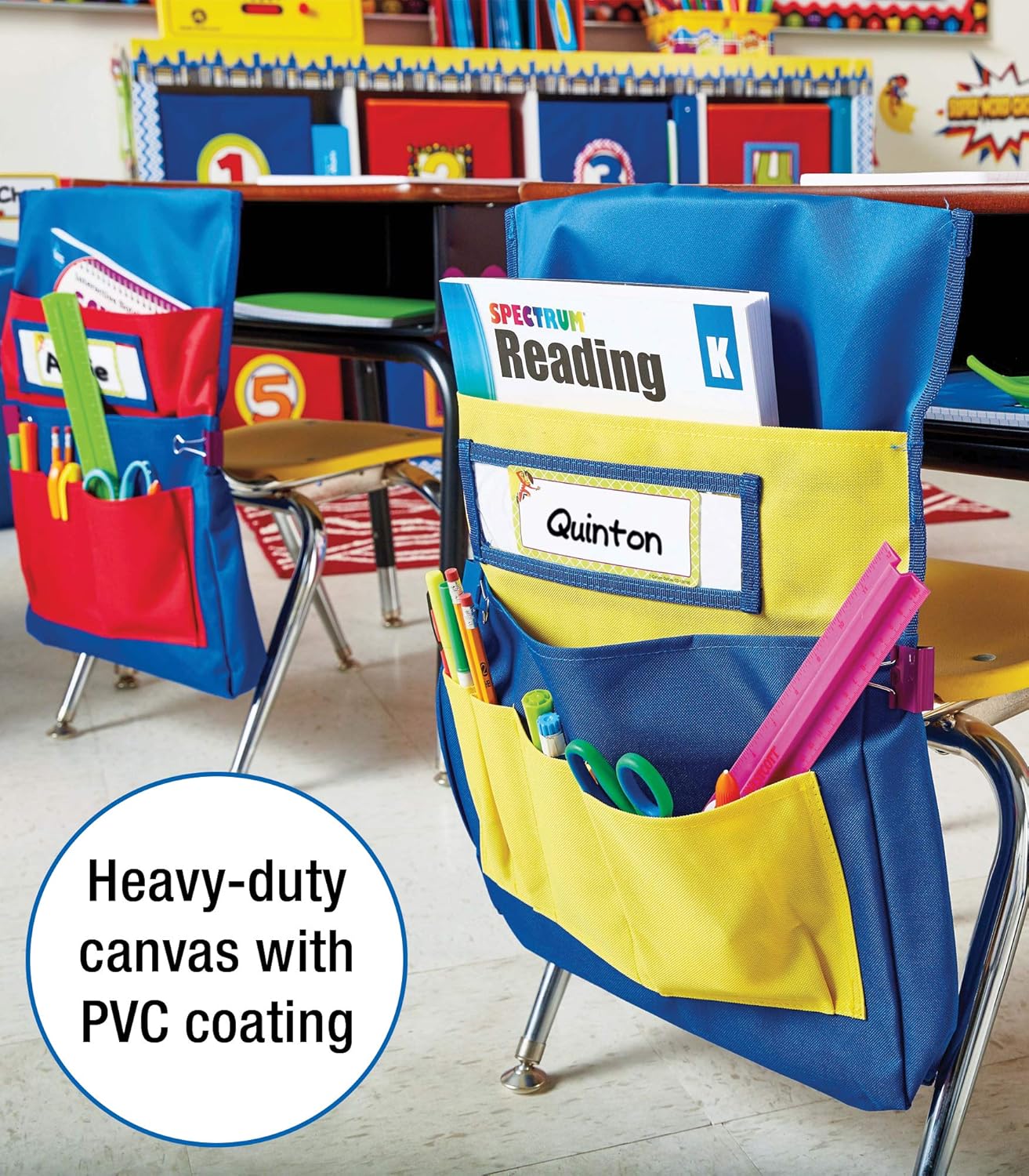 Carson-Dellosa CD-158035 Chairback Buddy Pocket Chart, Blue/Red : Classroom Pocket Charts : Office Products