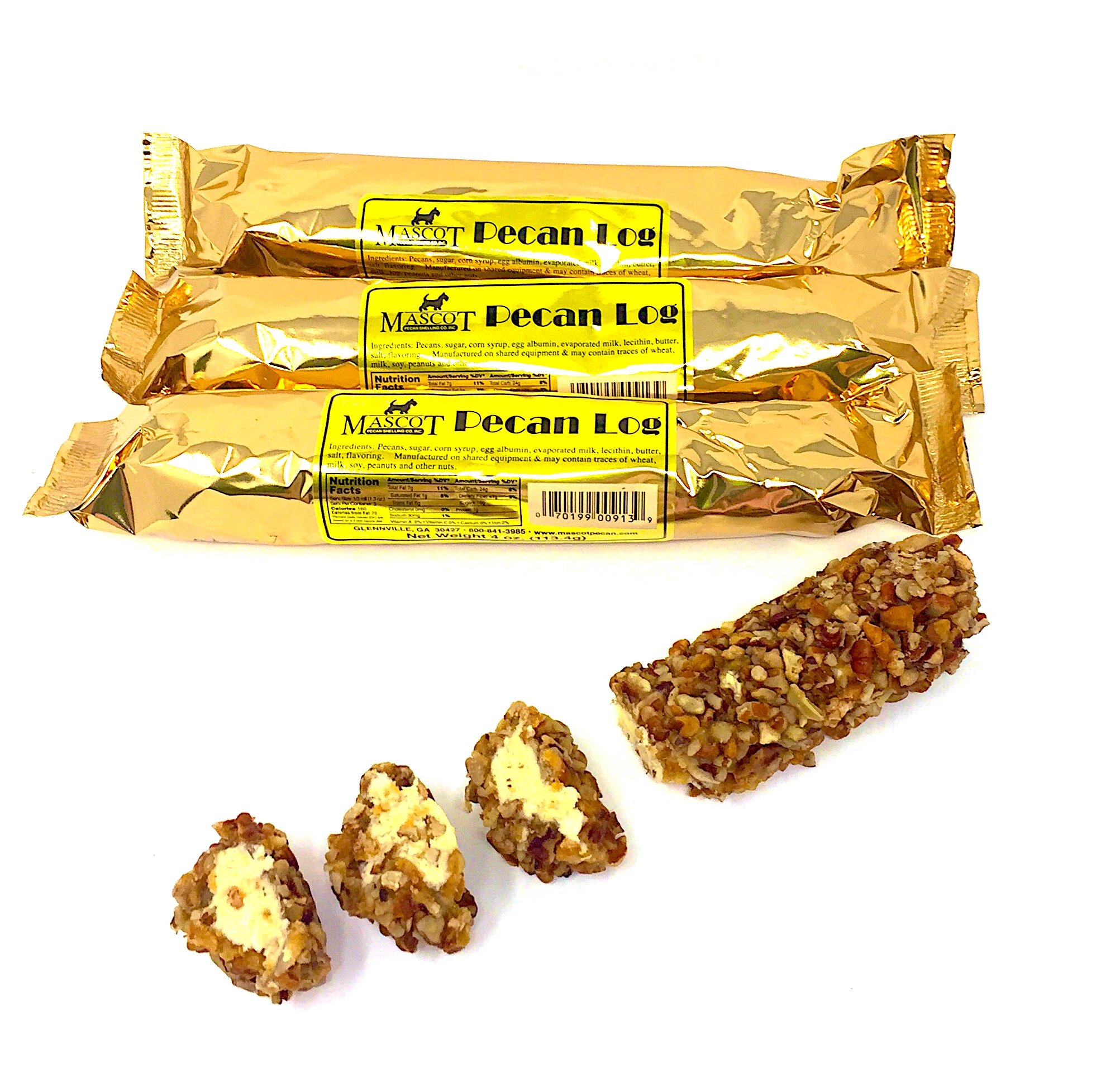 Pecan Logs Rolls Crown Candy (12 Individually Wrapped 2.5 oz Pecan Logs Per Box
