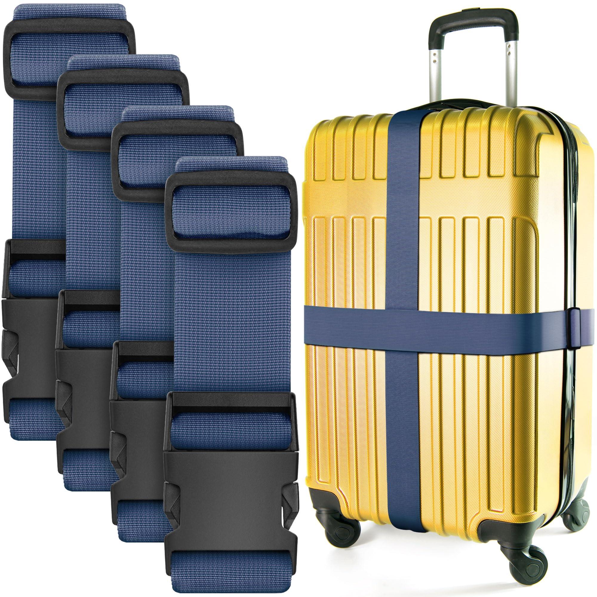 Luggage Straps for Suitcase - Navy Blue, 1.9m x 5cm, 4 Pack - Strap for Suitcases - TSA Approved by BlueCosto