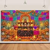Day of The Dead Backdrop Banner 71×43in Dia de Los Muertos Backdrop Banner | Sugar Skull Flowers Day of the Dead Decorations For Mexican Fiesta Theme Altar Memorial Party Photo Booth 5.9x3.6ft Polyester