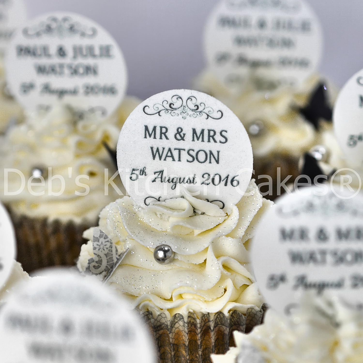 Personalised Wedding Cupcake Toppers Black And White Wedding