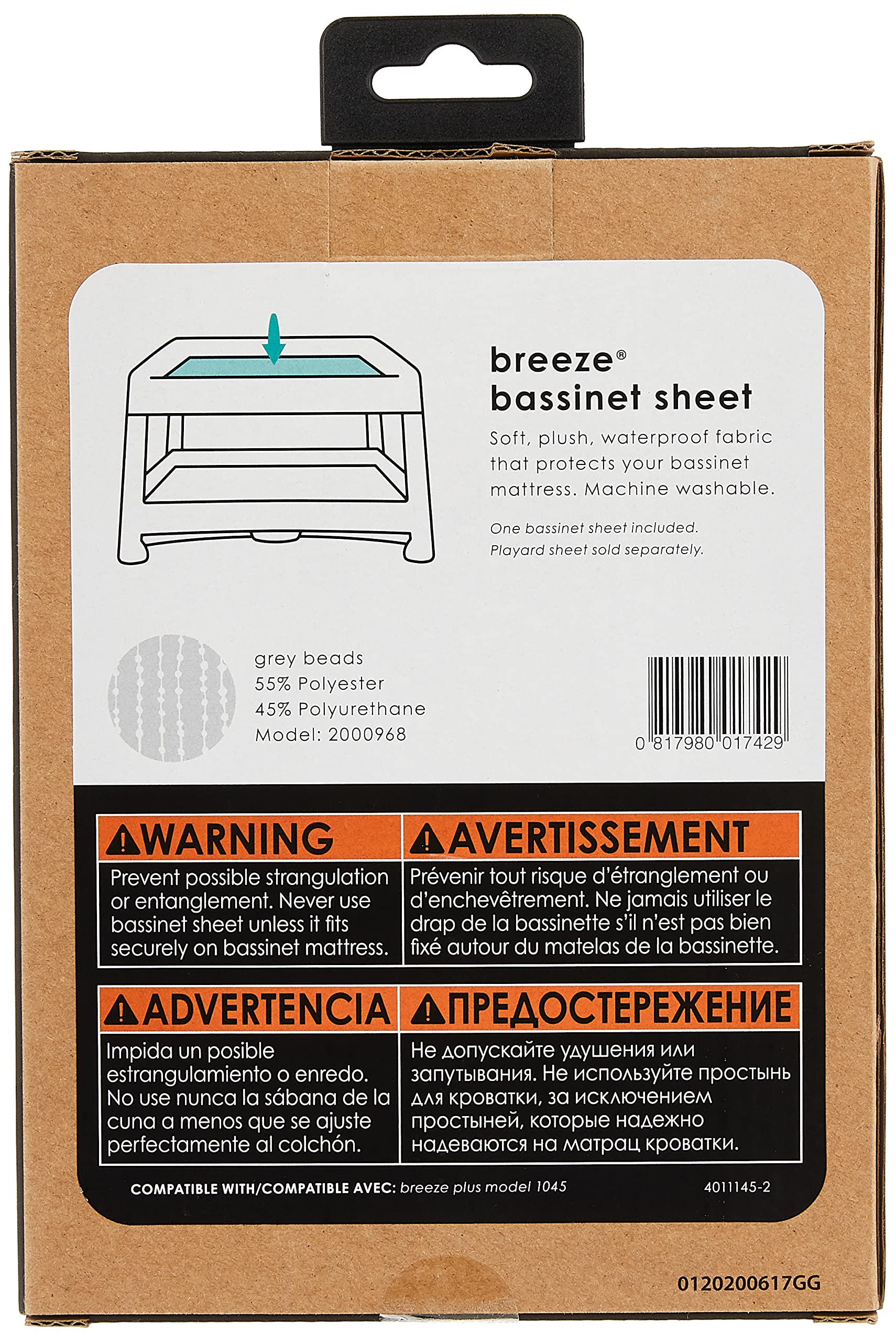 4moms Breeze Bassinet Sheets, Machine Washable, Soft, Plush, Waterproof Fabric, Grey Beads