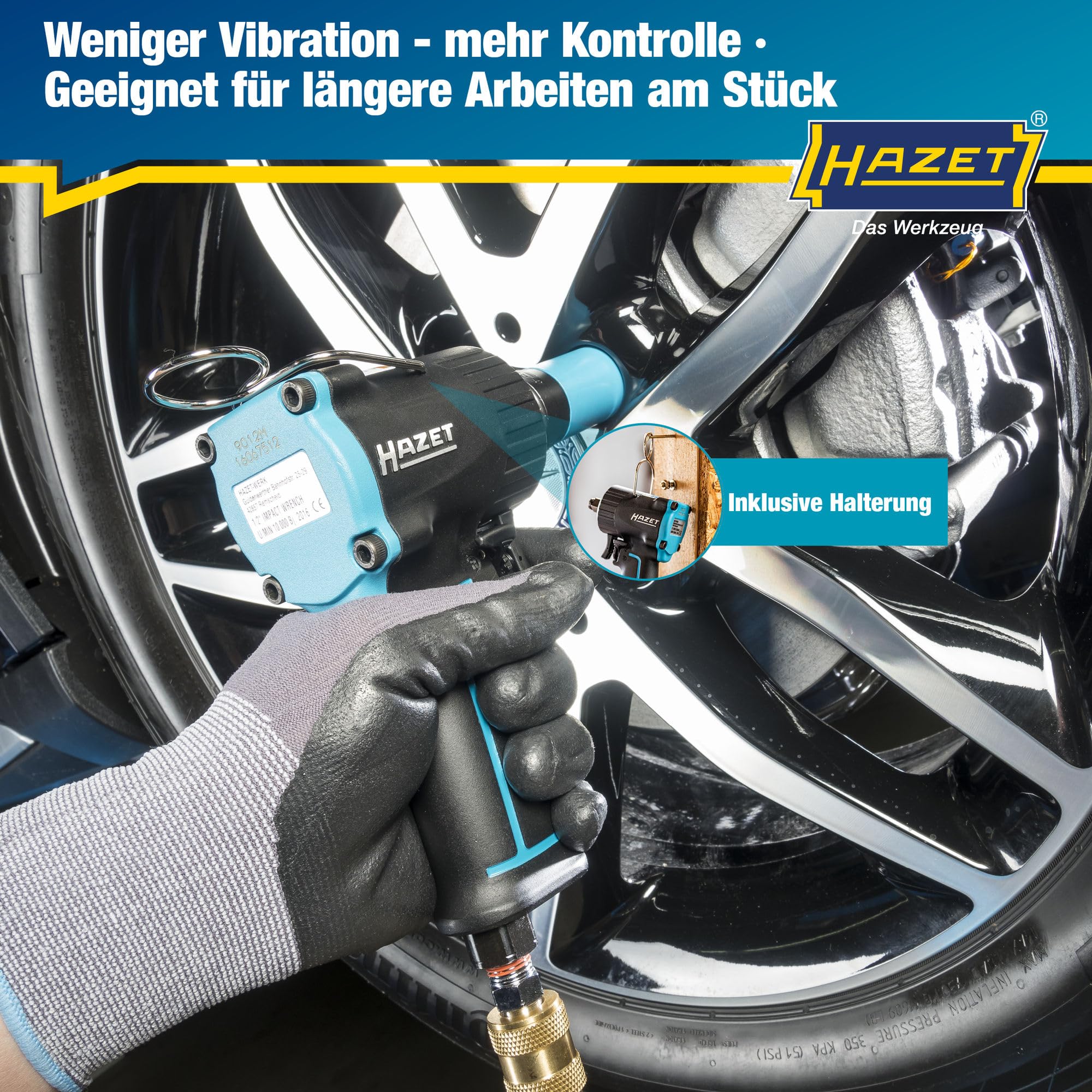 Hazet Druckluft-Schlagschrauber 9012M I Max. Lösemoment 1100 Nm, Vierkant 12,5 mm (1/2 Zoll) I vibrationsarm - Werkzeug zum Anziehen und Lösen von Schrauben 2