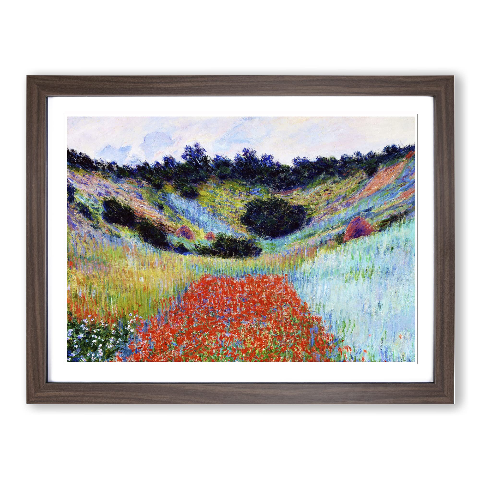 Poppy Field In A Valley By Claude Monet Classic Painting Framed Wall Art Print, Ready to Hang Picture for Living Room Bedroom Home Office Décor, Walnut A3 (46 x 34 cm)