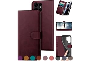 DuckSky for Samsung Galaxy S24 Ultra Genuine Leather Wallet case 【RFID Blocking】【4 Credit Card Holder】【Real Leather】 Flip Folio Book Phone case Protective Cover Women Men for S24Ultra case Wine Red