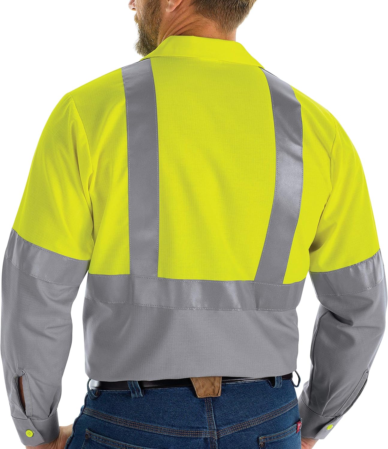 Red Kap Men's Hi-Visibility Long Sleeve Color Block Ripstop Work Shirt-Type R, Class 2: Clothing