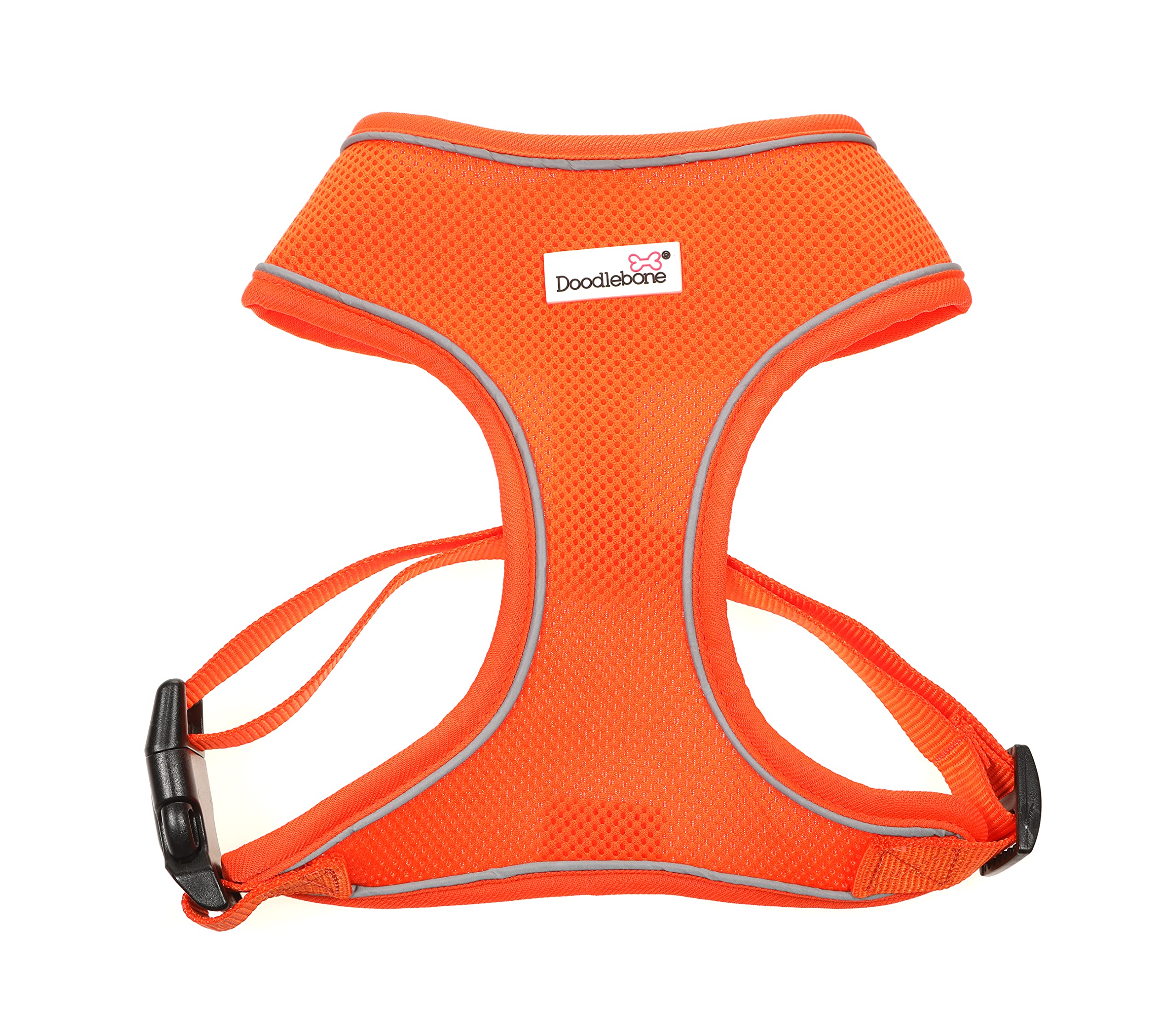 Doodlebone - Airmesh Dog Harness - Breathable Over Head Harness with Adjustable Chest Strap, Reflective Piping & Machine Washable Design - Size 4-5, 65-95cm - Tangerine