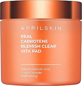 APRILSKIN Carrotene Blemish Clear Vita Pads | Oily, Sensitive, Acne-Prone Skin | Vegan, Cruelty-Free, exfoliating, Fights Acne & Pore-Tightening | 60 Pads | No sulfates and Artificial Fragrance
