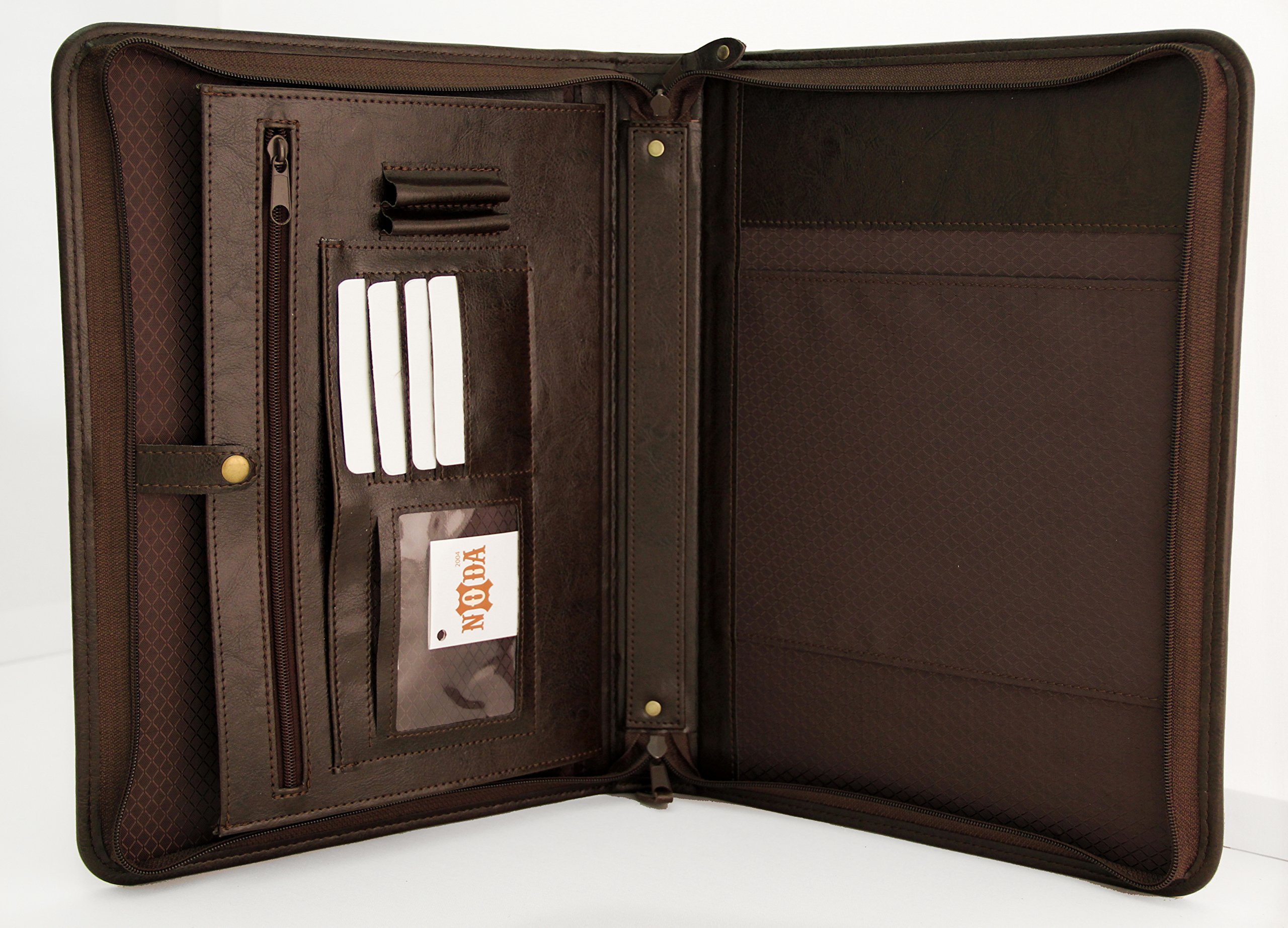 Noda Faux Leather Portfolio A4, Conference Folder a4, Business Organizer, Writing Case, Leather Padfolio (Brown)