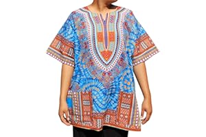 RaanPahMuang African Bright Ankara Dashiki Art Print Tie Dye Shirt with Pockets