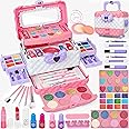 54 Pcs Kids Makeup Kit for Girls, Princess Real Washable Pretend Play Cosmetic Set Toys with Mirror, Non-Toxic & Safe, Birthday Gifts for 3 4 5 6 7 8 9 10+Years Old Girls Kids (Pink White)