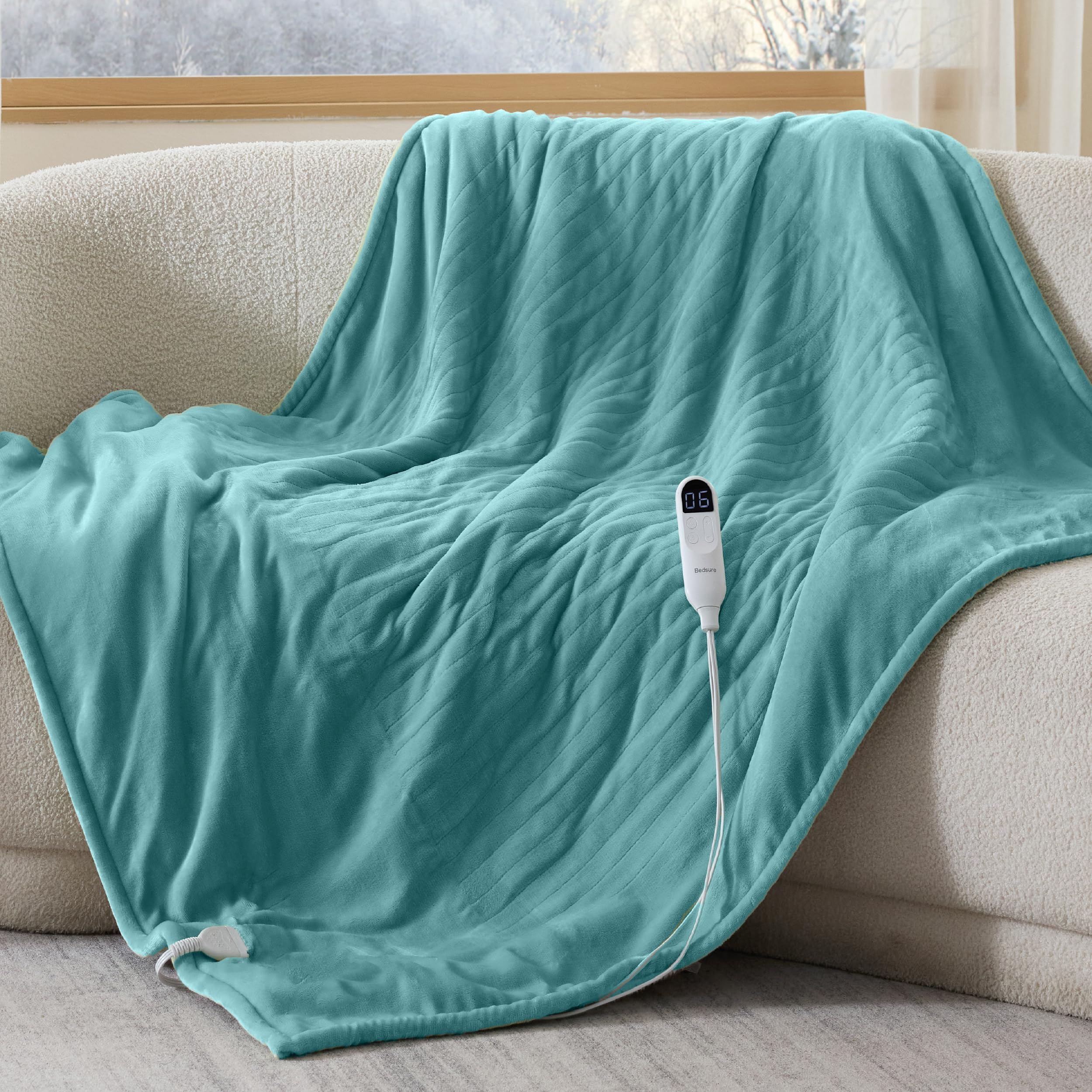 Photo 1 of **FACTORY SEALED** Bedsure Heated Blanket Throw Blanket - Fast Heating Electric Blanket, Soft Flannel Heated Throw with 4 Time Settings, 6 Heating Settings, Warm Gifts for Women Men (50x60 inches, Teal)