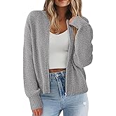 NALANISA Women's Chunky Cardigan Sweaters Spring Open Front Long Sleeve Ribbed Knit Zipper Short Cardigans Outerwear Coats