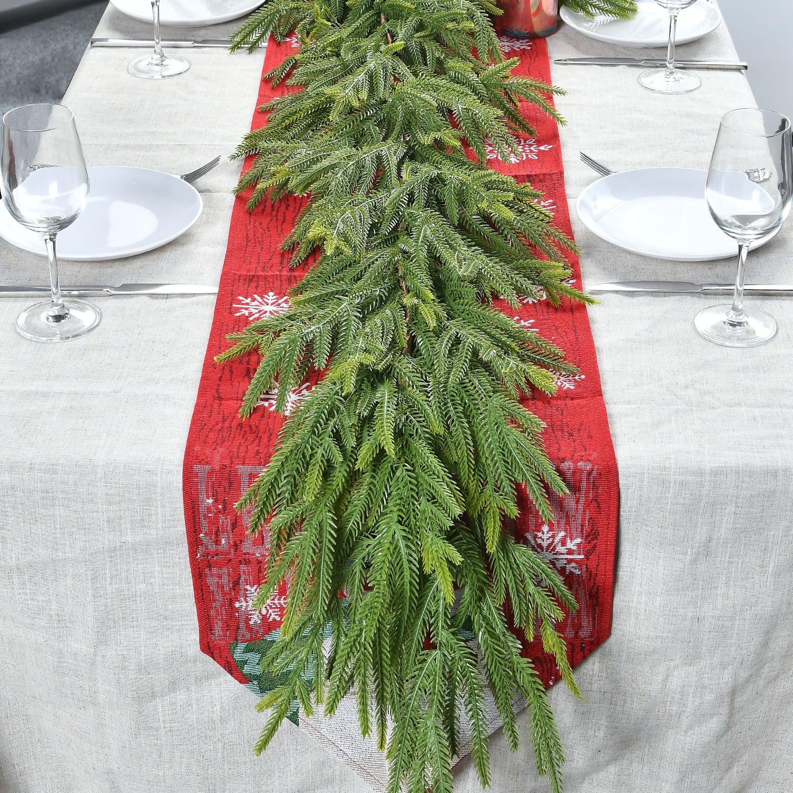 Photo 1 of 9FT 2Pack Real Touch Christmas Norfolk Pine Garland, Artificial Christmas Garland, Faux Greenery Garland with Lifelike Texture for Fireplace Mantle Table Wall Stair Indoor Outdoor Holiday Xmas Decor