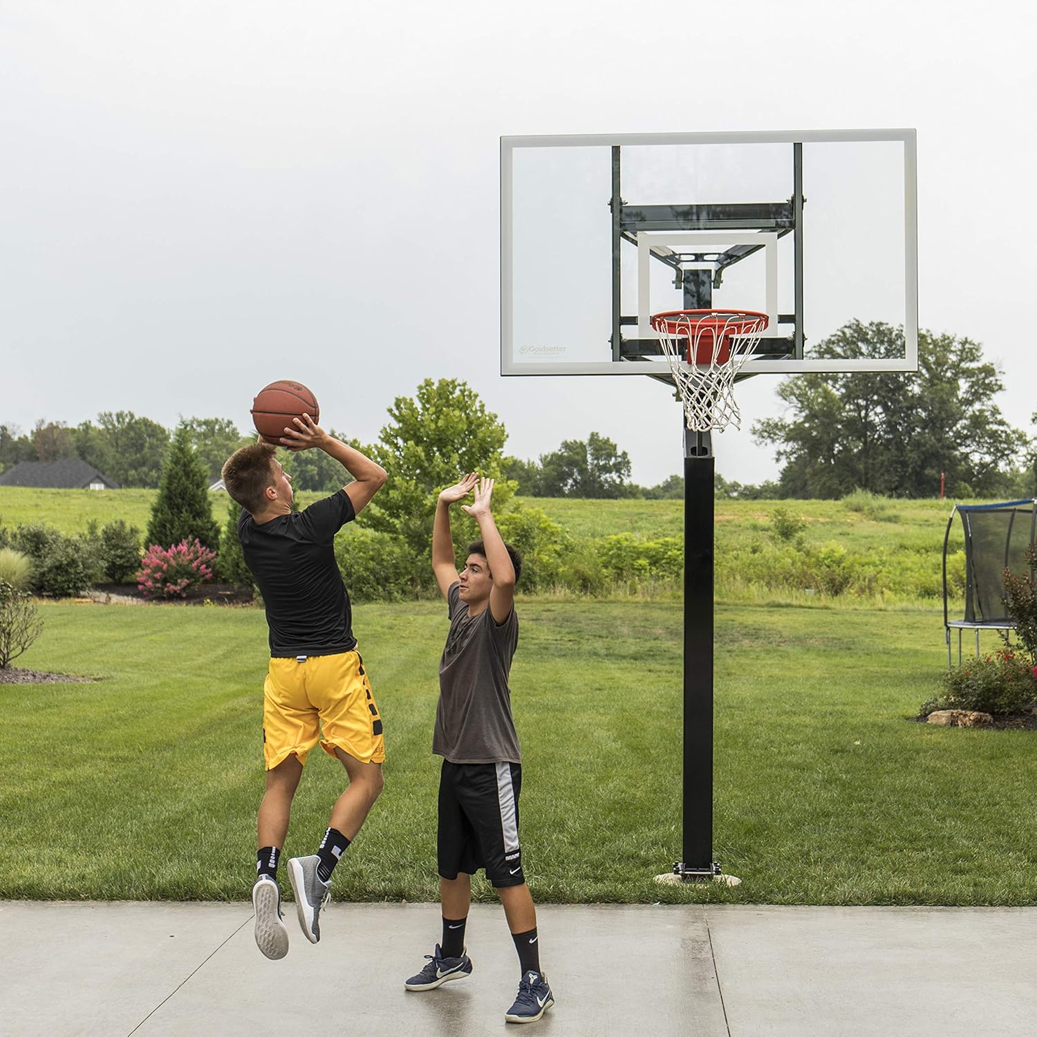 Goalsetter All-American In Ground Adjustable Basketball System with 60-Inch Glass Backboard and Double Static Rim, Black (SS45560G2) : Sports & Outdoors