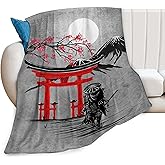 Japanese Samurai Blanket Armored Warrior Bushido Decor Inspirational Throw Blanket Gifts for Girls Boys Super Warm Soft Plush Lightweight Fleece Flannel Bed Blanket for Kids Adults Men Women 50"X40"