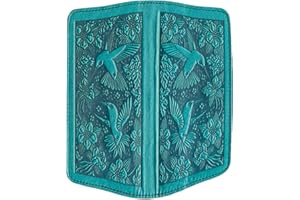 Oberon Design Hummingbirds Embossed Genuine Leather Checkbook Cover, 3.5x6.5 Inches, Teal
