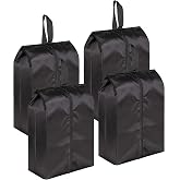 MISSLO Portable Nylon Travel Shoe Bags with Zipper Closure (Pack 4, Black)