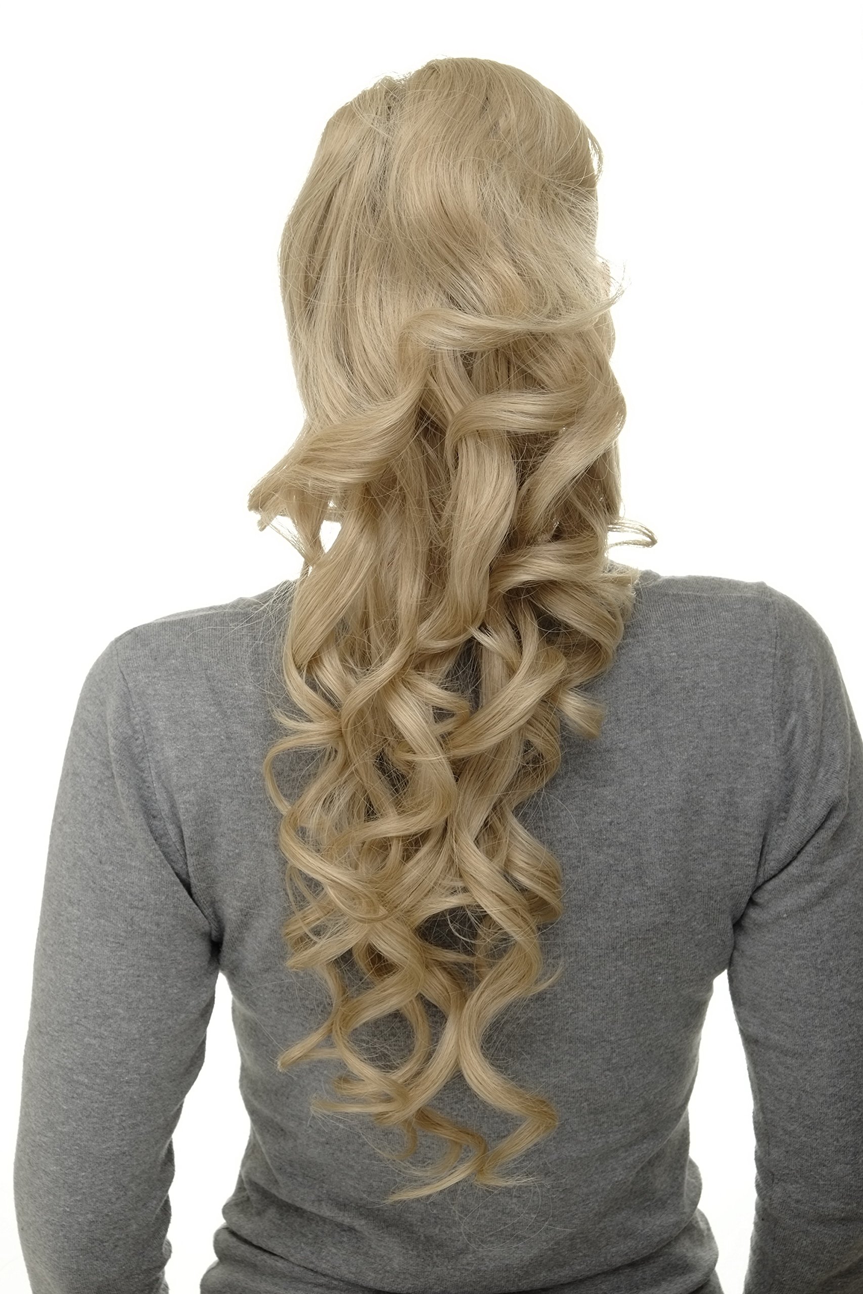 WIG ME UP WK08-22 Hairpiece ponytail with micro clamp, combs and elastic draw string curly curls voluminous very long ash blond 23inch
