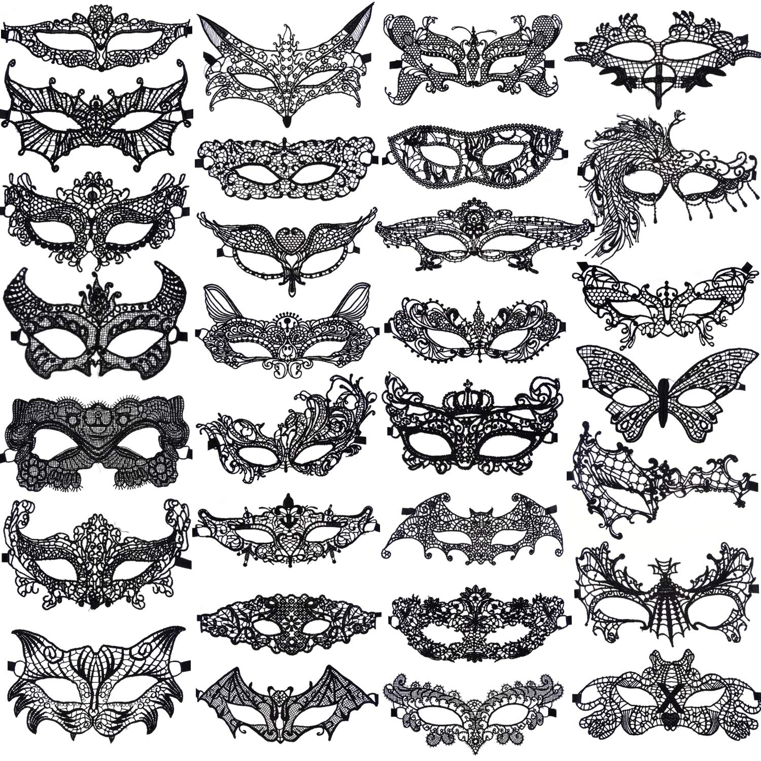 SIQUK 30 Pieces Masquerade Ball Masks for Women Venetian Mask Black Lace Masks