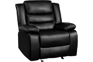 PrimeZone Oversized Rocker Recliner Chair - Comfy Wide Lazy Boy Recliner Chair with Overstuffed Armrest, Faux Leather Manual Reclining Chair for Living Room, Bedroom, Home Theater Seating, Black