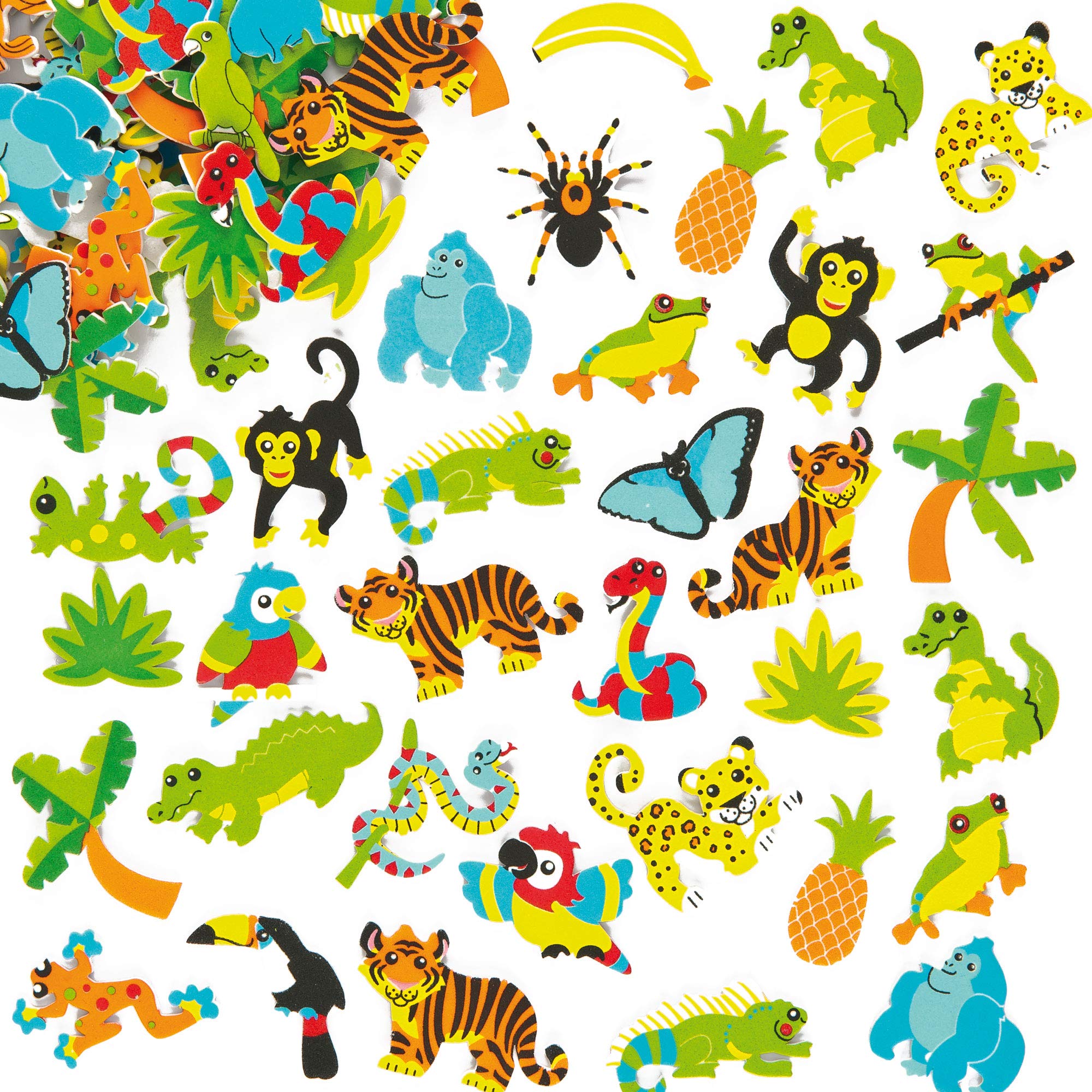 Baker Ross Rainforest Foam Stickers, Perfect for Children to Decorate and Personalise Arts and Crafts Projects, Ideal for Collages, Craft Groups, Party Crafting and More (Pack of 100)