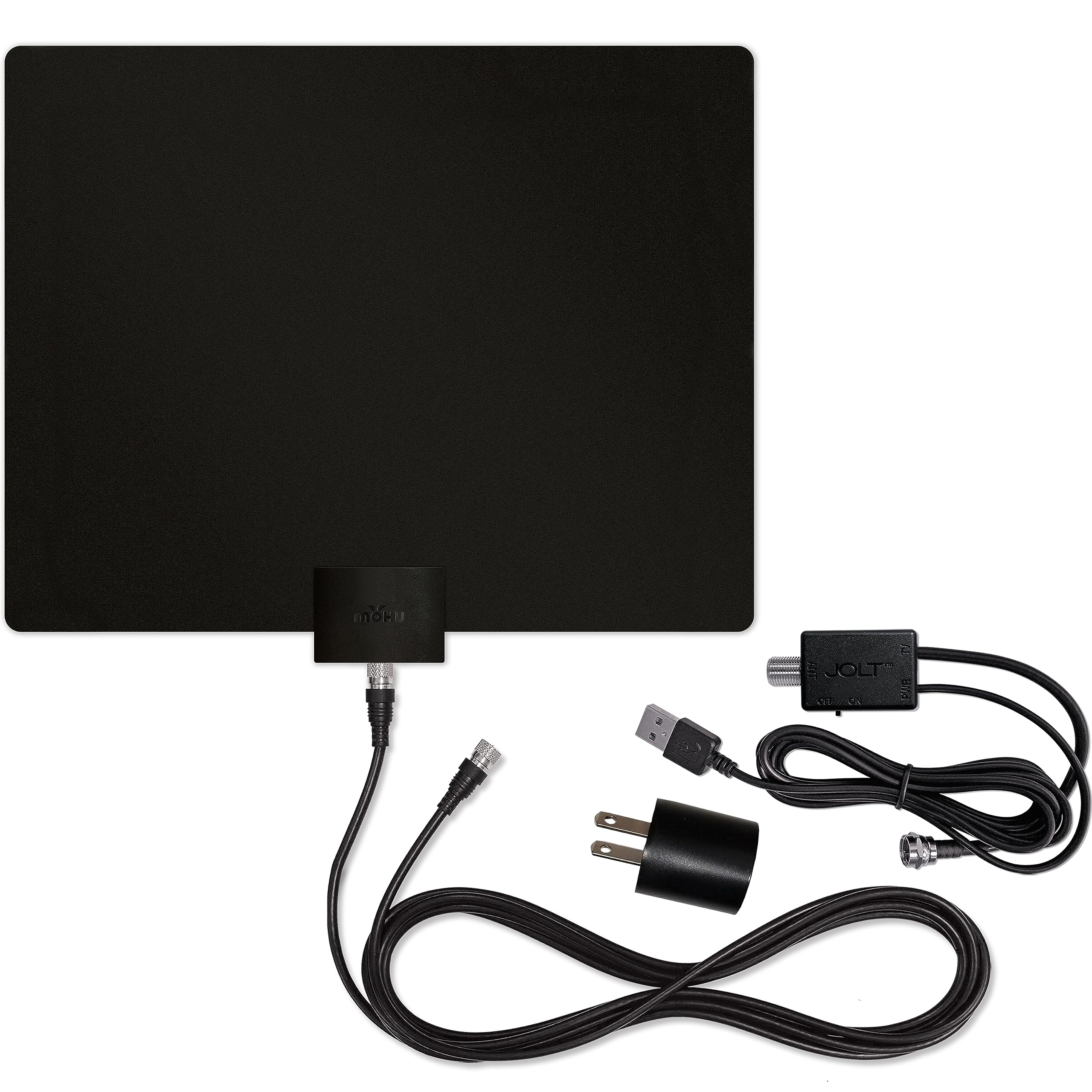 Mohu Leaf 50 Amplified Indoor TV Antenna, 60-Mile Range, UHF/VHF Multi-directional, Paper-Thin, 16 ft. Coaxial Cable, 15dB Amplifier with USB Cable, Reversibile, Paintable, 4K-Ready HDTV, MH-110584
