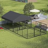 ATTAV Outdoor Dog Kennel with Dog Fence for Medium/Small Dogs Anti-Rust Coating Cage with Roof All Weather Resistant Dog House with Double Locks
