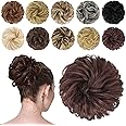 FESHFEN Messy Hair Bun Hair Pieces Elastic Wavy Curly Hair Bun Scrunchies Extensions Synthetic Chignon Hairpieces for Women Girls, Dark Auburn 1 PCS