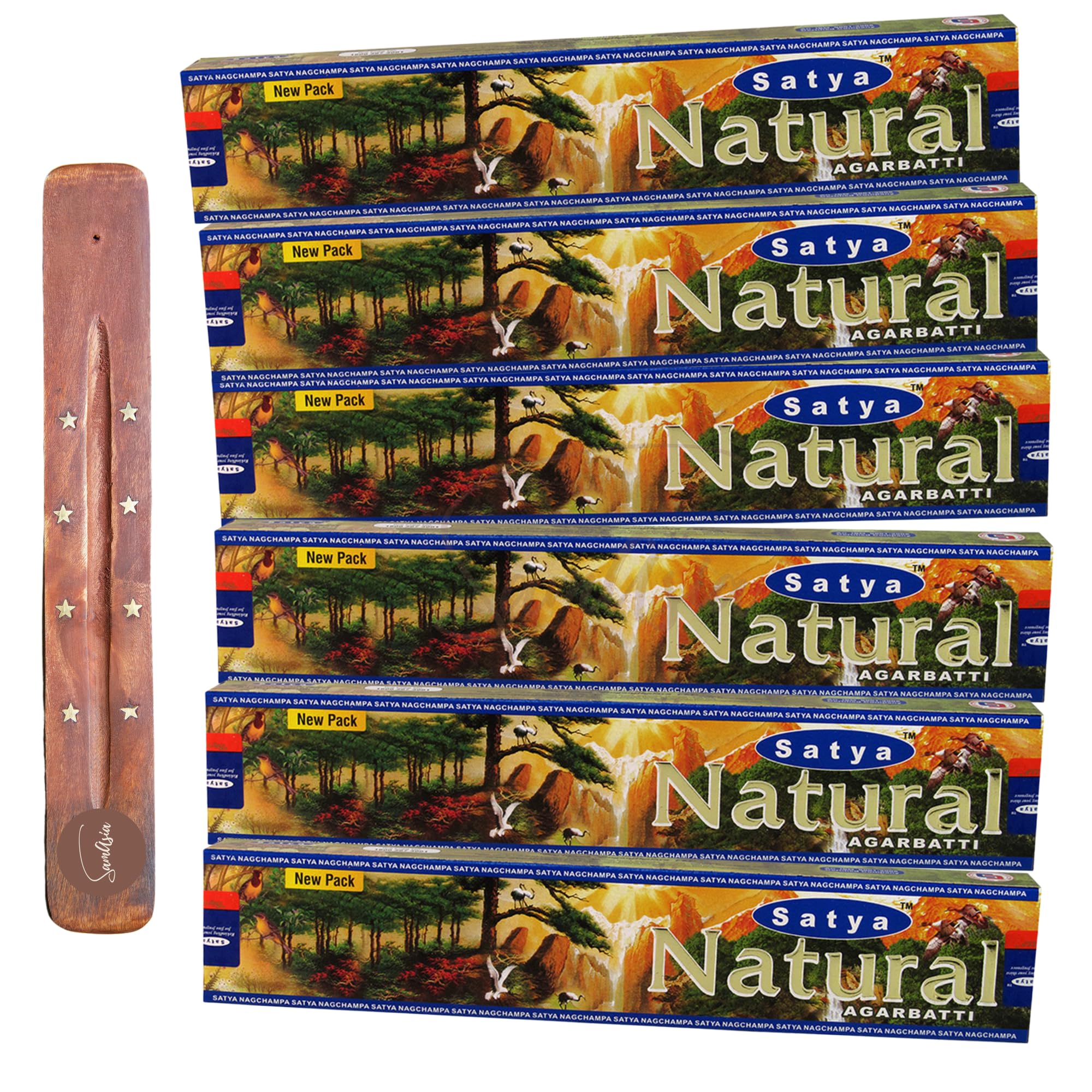 Satya Nag Champa Natural Incense Sticks | x6 pack | with SAMASIA incense sticks holder | Used for Aromatherapy, Spa, Yoga, Weddings, Meditation, Healing, Positivity and Relaxation