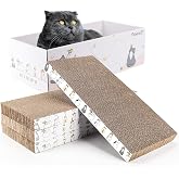 PatiencET Cat Scratch Pad with Box, 4 Pack Cardboard Scratcher Lounge Bed | For Indoor Cats, Reversible Corrugated Scratching Board Refill, With Catnip, Furniture Protector