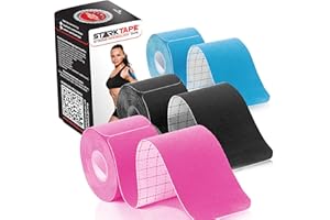 Starktape Kinesiology Tape Athletic Pro Sports - 3 Rolls, 60 Precut Strips, Latex-Free, for Muscle Support, Ankles, Wrists, Knees, Running, Tennis, Swimming. Stays Secure for Several Days