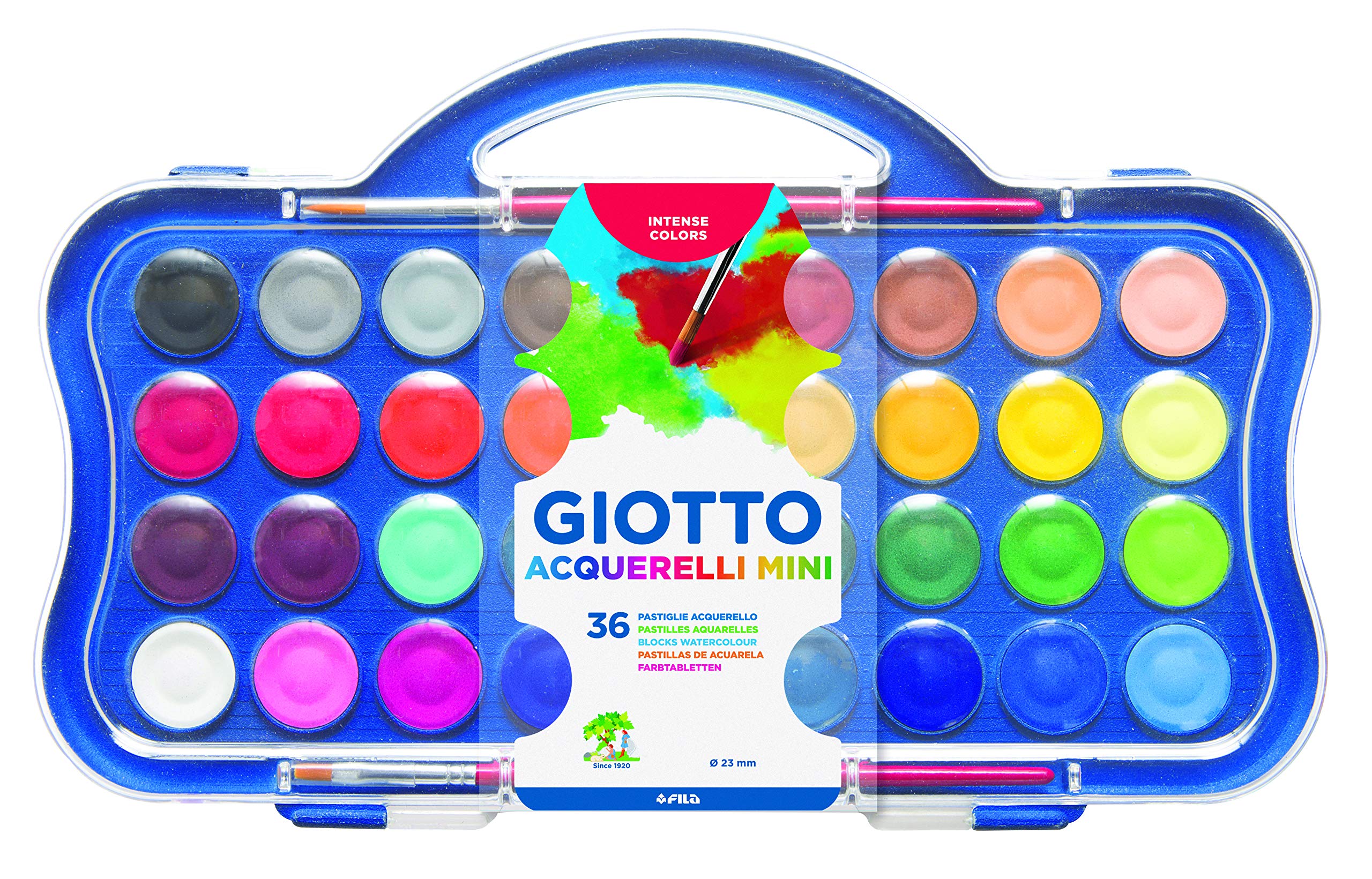 GIOTTO Watercolour Set, 36 Blocks, Assorted Colours, Super Washable For Children, Parties and Schools
