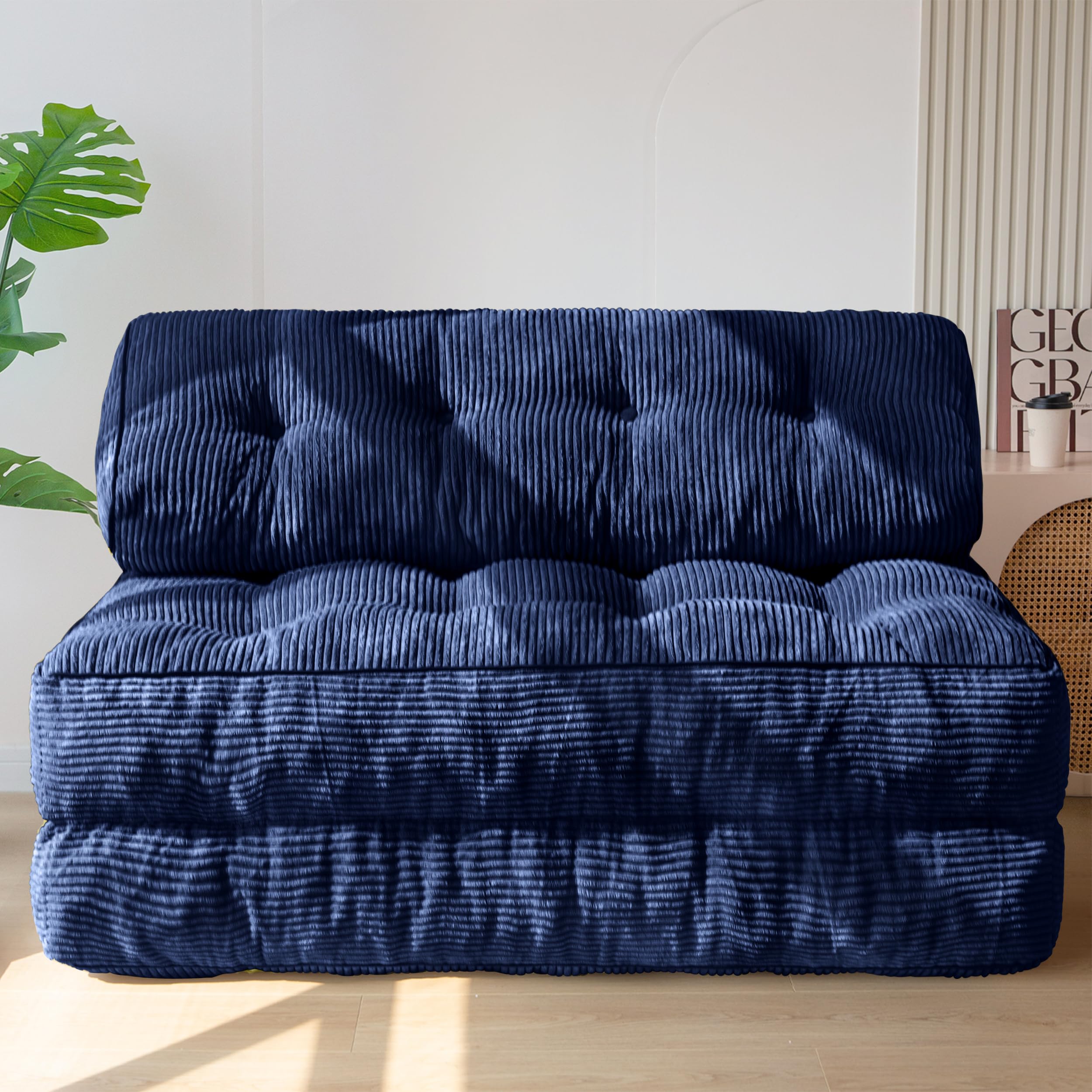 Photo 1 of MAXYOYO Folding Sofa Bed, Convertible Sleeper Chair with Pillow Foldable Matress with Back Support, Portable Fold Out Chair Bed Comfy Floor Sofa Lounge for Living Room Bedroom, Navy Double