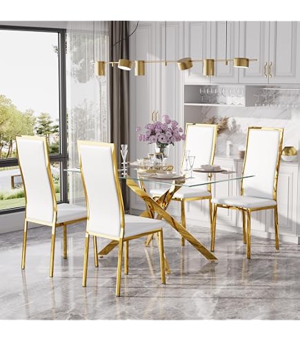 Amazon.com - KATBOC 36-Inch Square Glass Dining Table Set with 4
