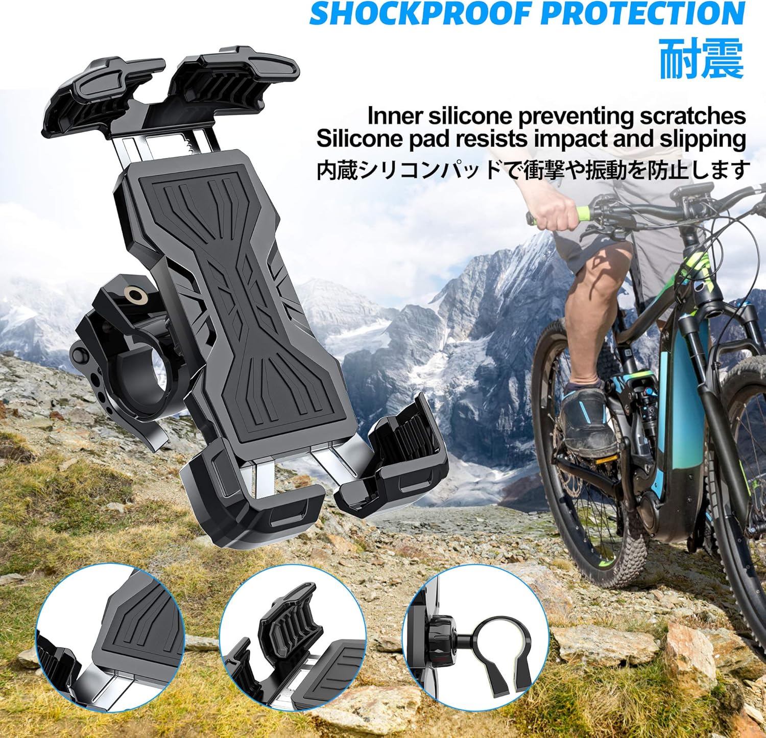 Bike Phone Mount, All-Round Adjustble Motorcycle Phone Mount, Bike Phone Holder for Handlebars Fits iPhone 12 Pro Max//11 Pro/XR/XS MAX,Galaxy S20/S10/Note 10 and All 4.7-6.8inches Devices(Black)