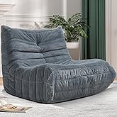 Cansunna Bean Bag Chair Big Sofa Beanbag Chair for Adults Fireside Chair Bean Bag Lounger with Memory Foam Filled for Home,Apartment or Gaming Venue(Grey Plush Single)