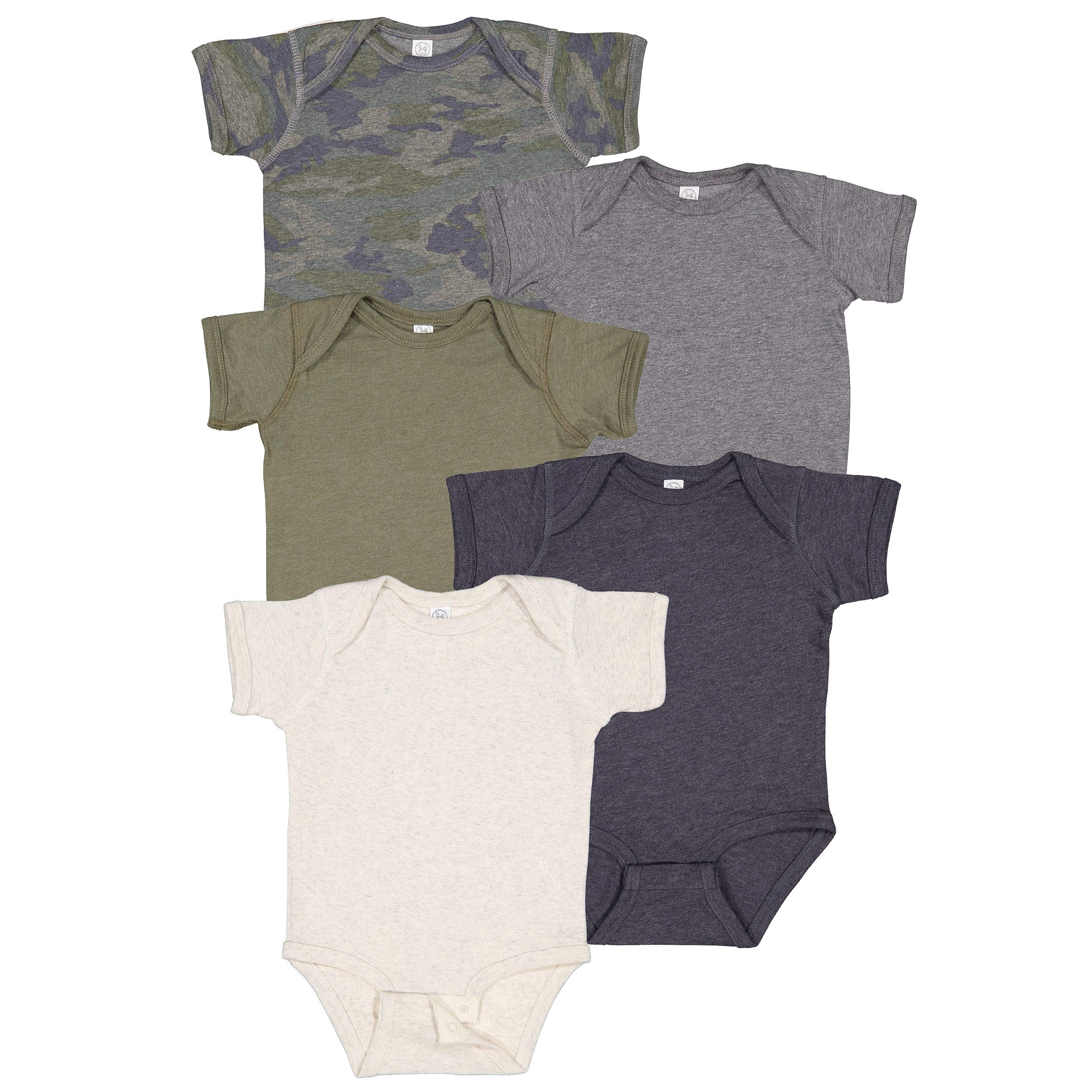Photo 1 of RABBIT SKINS, Baby 5-Pack Soft Short- Sleeve Bodysuit, Vintage Camo, 24 Months