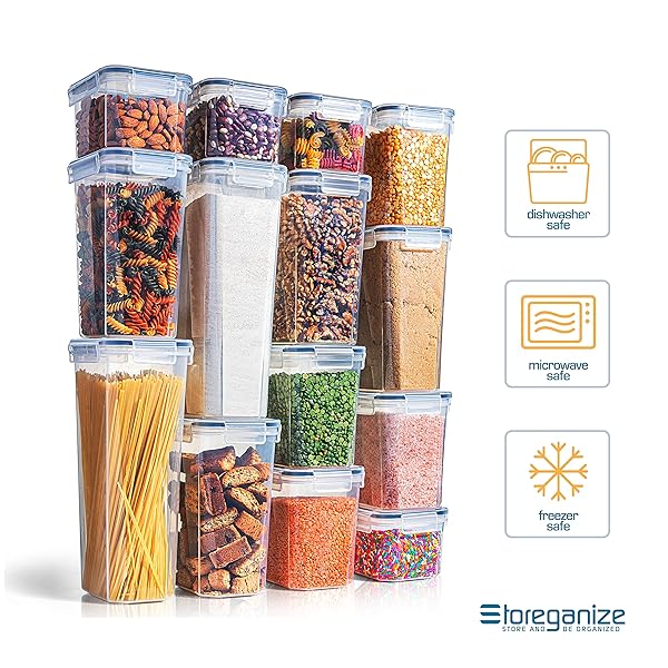 14 PCS AIRTIGHT FOOD STORAGE CONTAINERS WITH LIDS SET, BPA FREE LEAK-PROOF KITCHEN AND PANTRY ORGANIZATION CANISTERS FOR CEREAL, PASTA, DRY FOOD, FLOUR SUGAR, STACKABLE, FREE LABEL, MARKER, SCOOP
