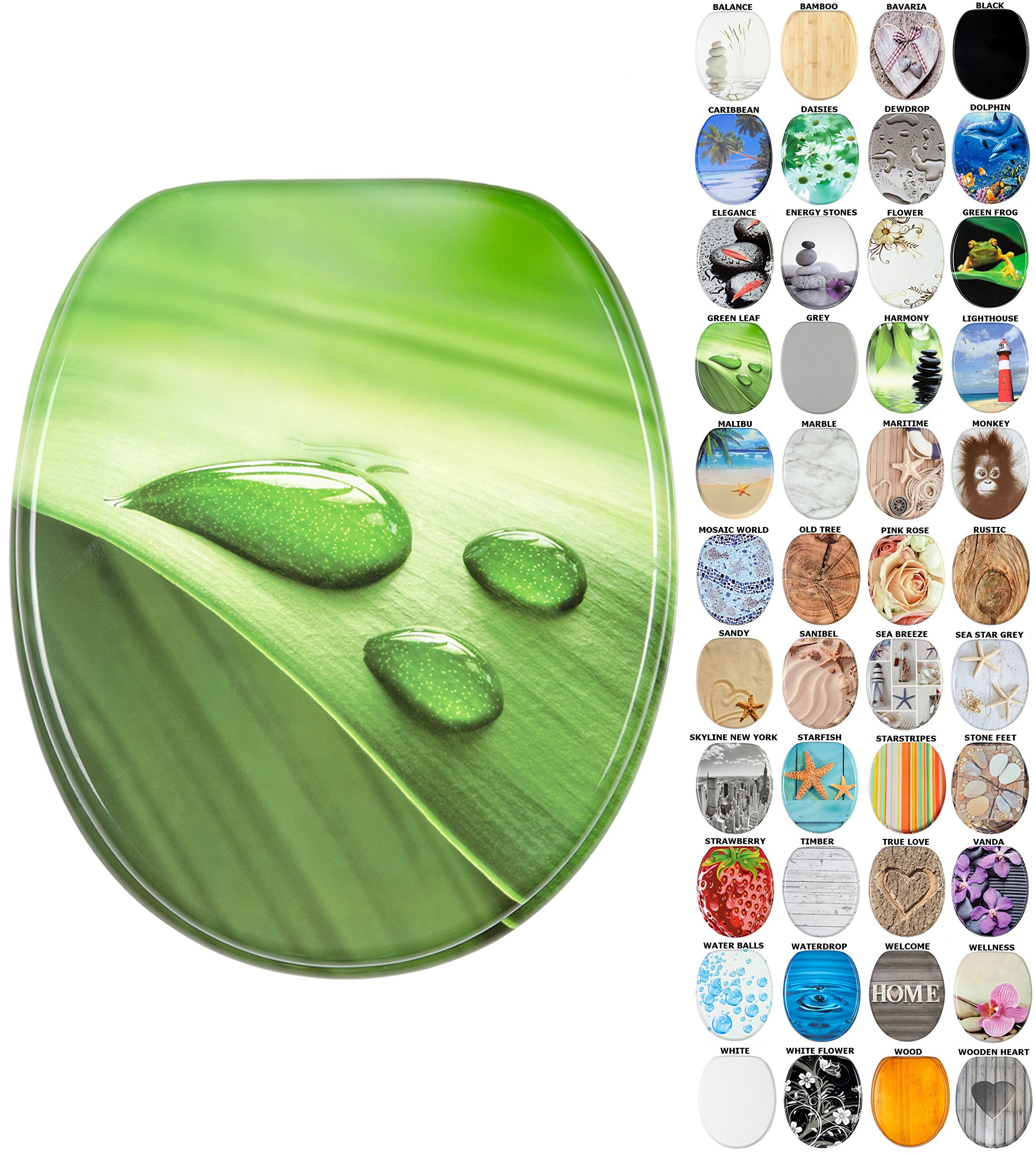 Sanilo Soft Close Toilet Seat, Wide Choice of New Toilet Seats, Stable Hinges, Easy to Mount (Green Leaf) — image 1