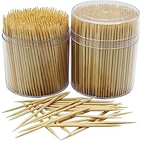 MontoPack Bamboo Wooden Toothpicks |1000-Piece Large Wood Round Toothpicks in Clear Plastic Storage Box | Sturdy Safe Double 