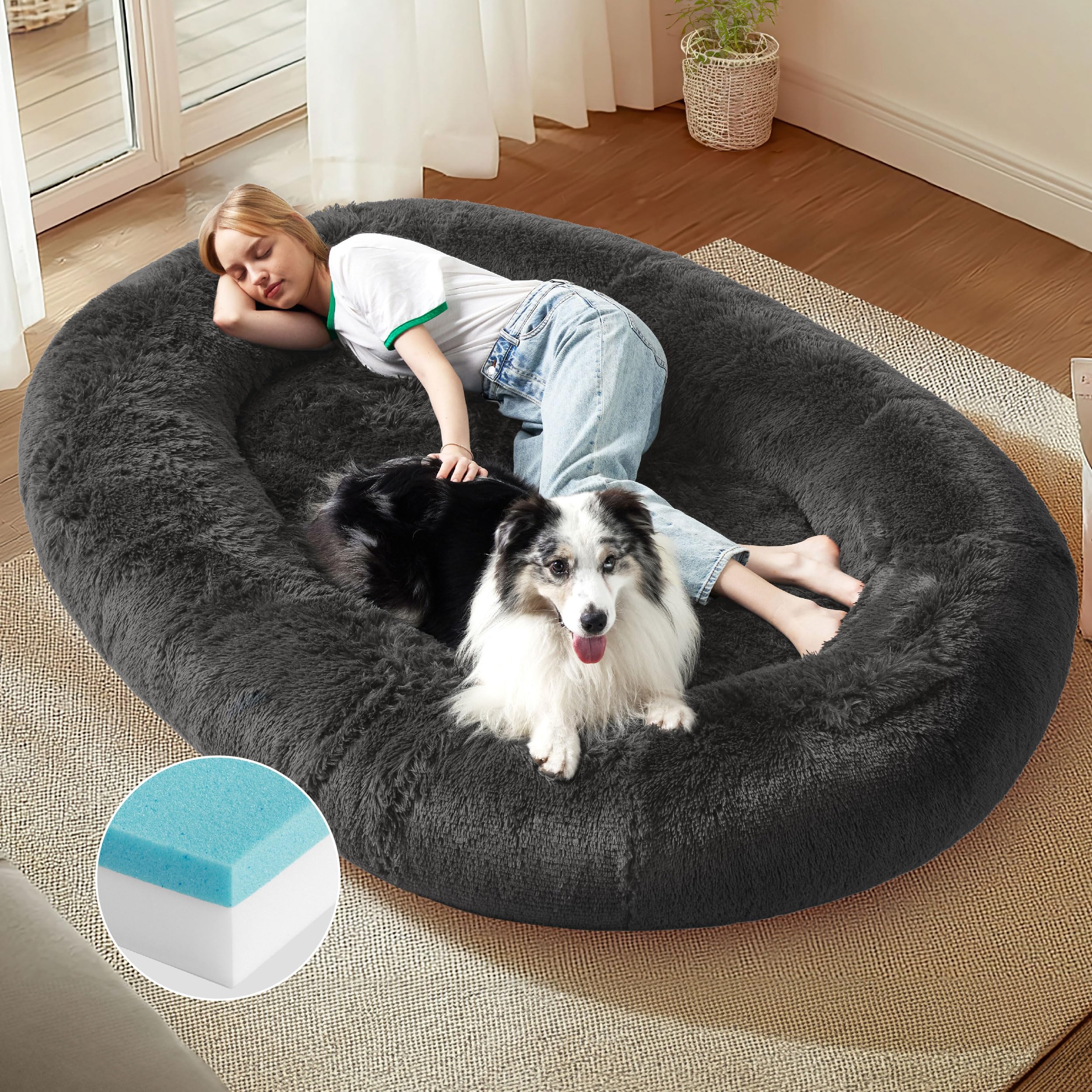 Bedsure Memory Foam Human Dog Bed, 72"x48"x12" Calming Giant Human Dog