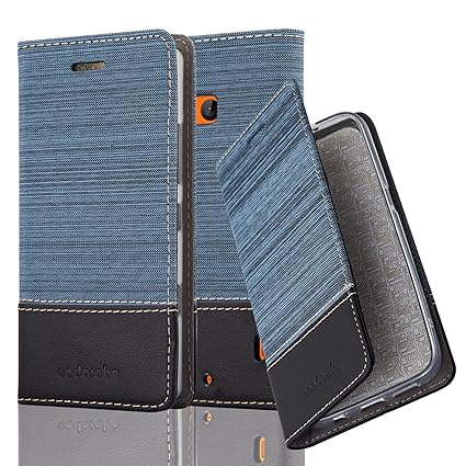 Cadorabo Hülle für Nokia Lumia 929/930 - Hülle in DUNKEL BLAU SCHWARZ – Handyhülle mit Standfunktion und Kartenfach im Stoff 