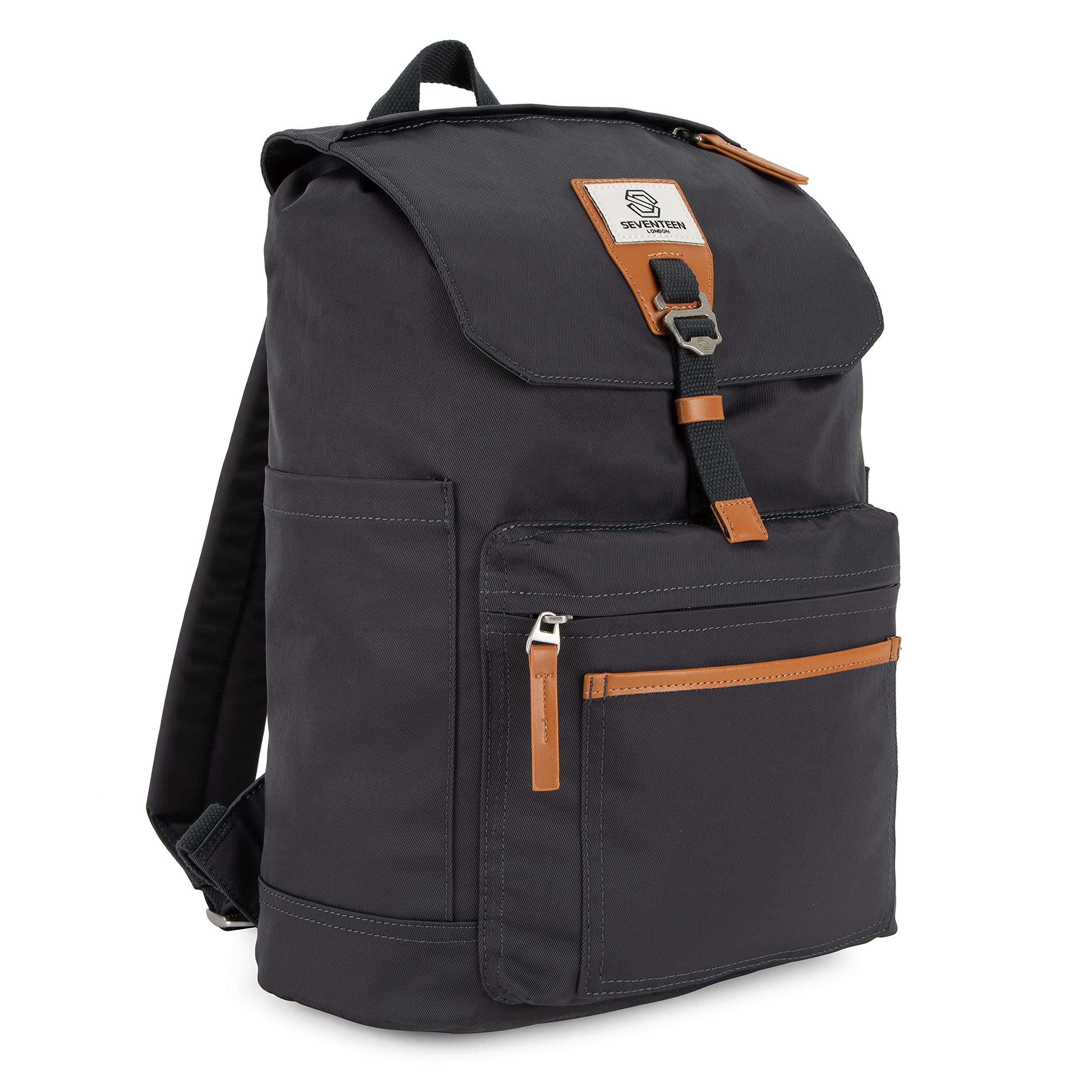 SEVENTEEN LONDON – Modern Dark Grey 'Fulham' Fold Top Backpack in a Classic Urban Design – Fits Laptops up to 15"