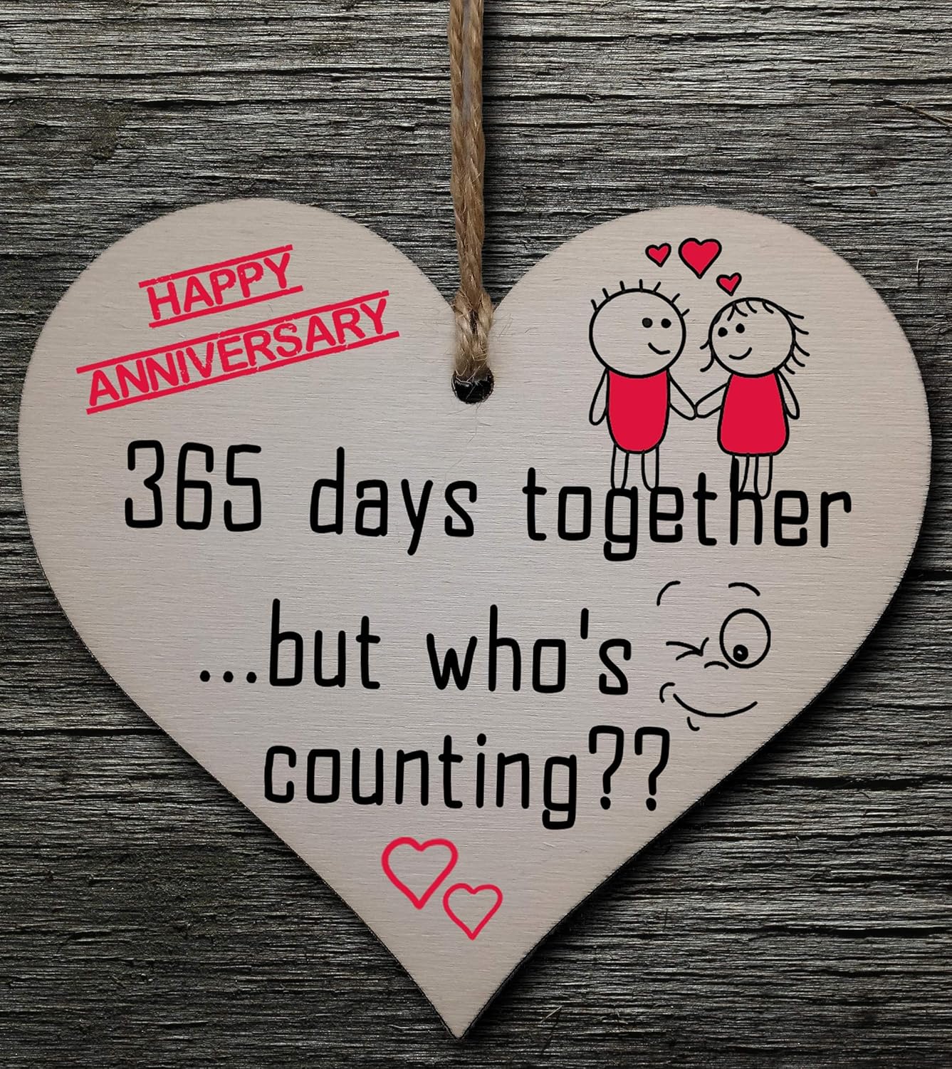 Handmade Wooden Hanging Heart Plaque Gift to Celebrate 1st Wedding Anniversary Husband Wife Someone Special Keepsake - Image 3